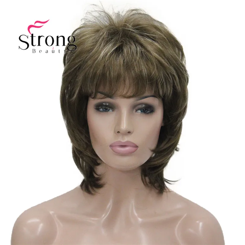 L-1943A #12TT26 New Bady Wavy Light Brown Mix Blonde Neck Length Synthetic Hair Women's Full Wig (1)