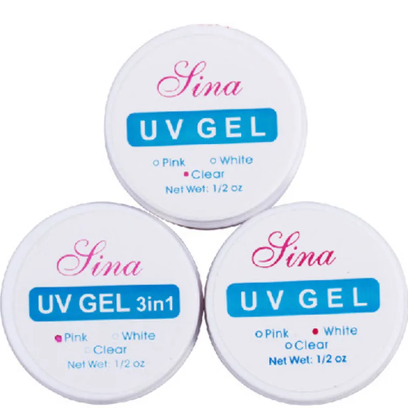 

Hot sale 3 Color Pink White Clear Nail Art Tips Acrylic UV Gel Extension 3D Nail Art Builder Glue