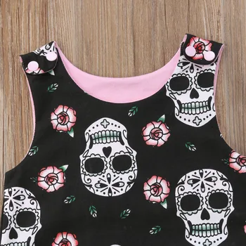 Citgeett Halloween Newborn Skull Floral Baby Boys Girls Romper Sleeveless Jumpsuit Headband Outfits Summer Holiday Clothes 3