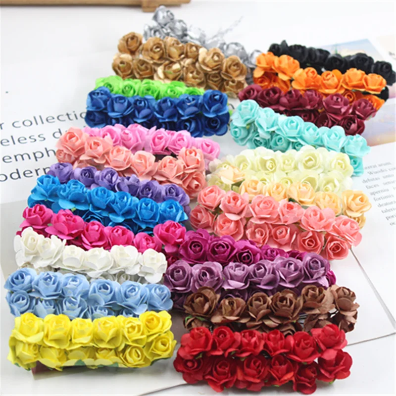

12pcs/lot Mini Cute Paper Rose Handmade Artificial Flower For Wedding Decoration DIY Garland Gift Scrapbooking Craft Fake Flower