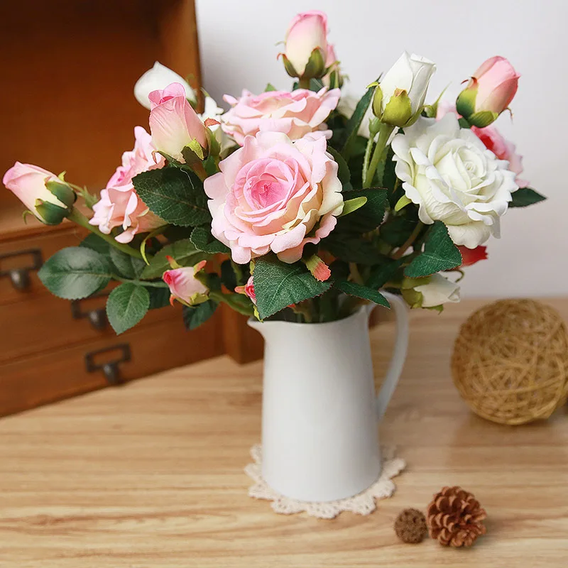 DIY 37cm high simulation 3 head long stem Velvet Rose artificial flowers high quality fake rose silk flower DIY 37cm high simulation 3 head long stem Velvet Rose artificial flowers high quality fake rose silk flower