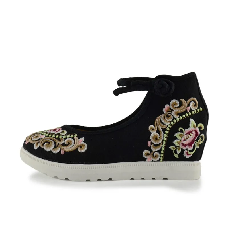 CEYANEAOHigh конец цветочной вышивкой для женщин парусиновая плоская платформа Средний топ ремешок на щиколотке китайский стиль Женская Повседневная джинсовая обувь e1296