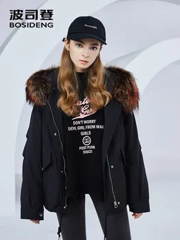 

BOSIDENG women's down jacket 2018 new style fashion lady thick large real fur collar high quality down jacket oversize B80141132