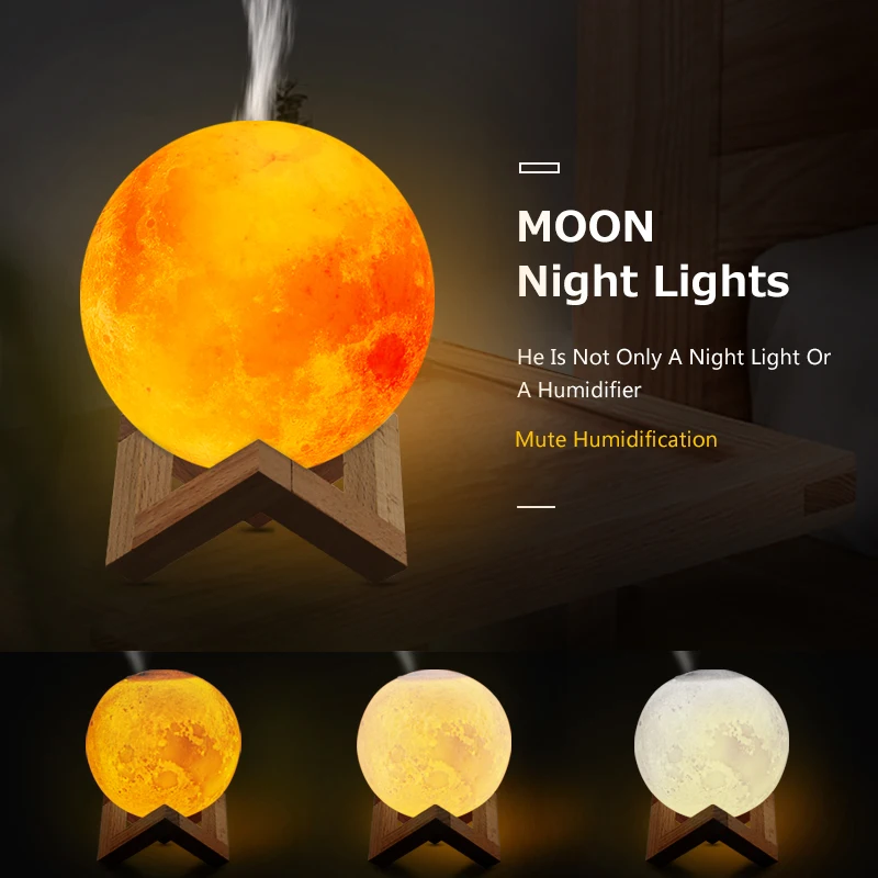  New 880ML Air Humidifier 3D Moon Lamp light Diffuser Aroma Essential Oil USB Ultrasonic Humidificad