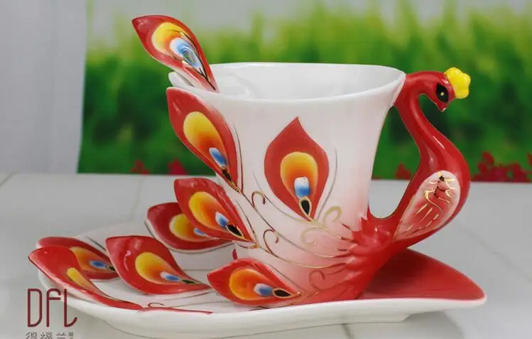 Большой Павлин кофейная чашка керамические креативные кружки - Цвет: Зеленый