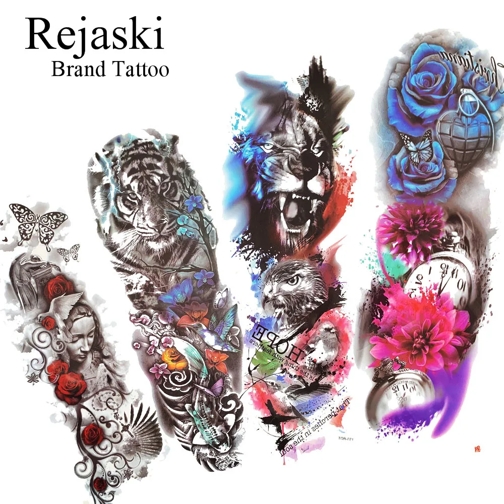 Us 165 22 Offrejaski Cool Tiger Flower Face Waterproof Temporary Tattoo Stickers For Women Men Girls Boys Large Full Arm Tattoo Paper Rose In