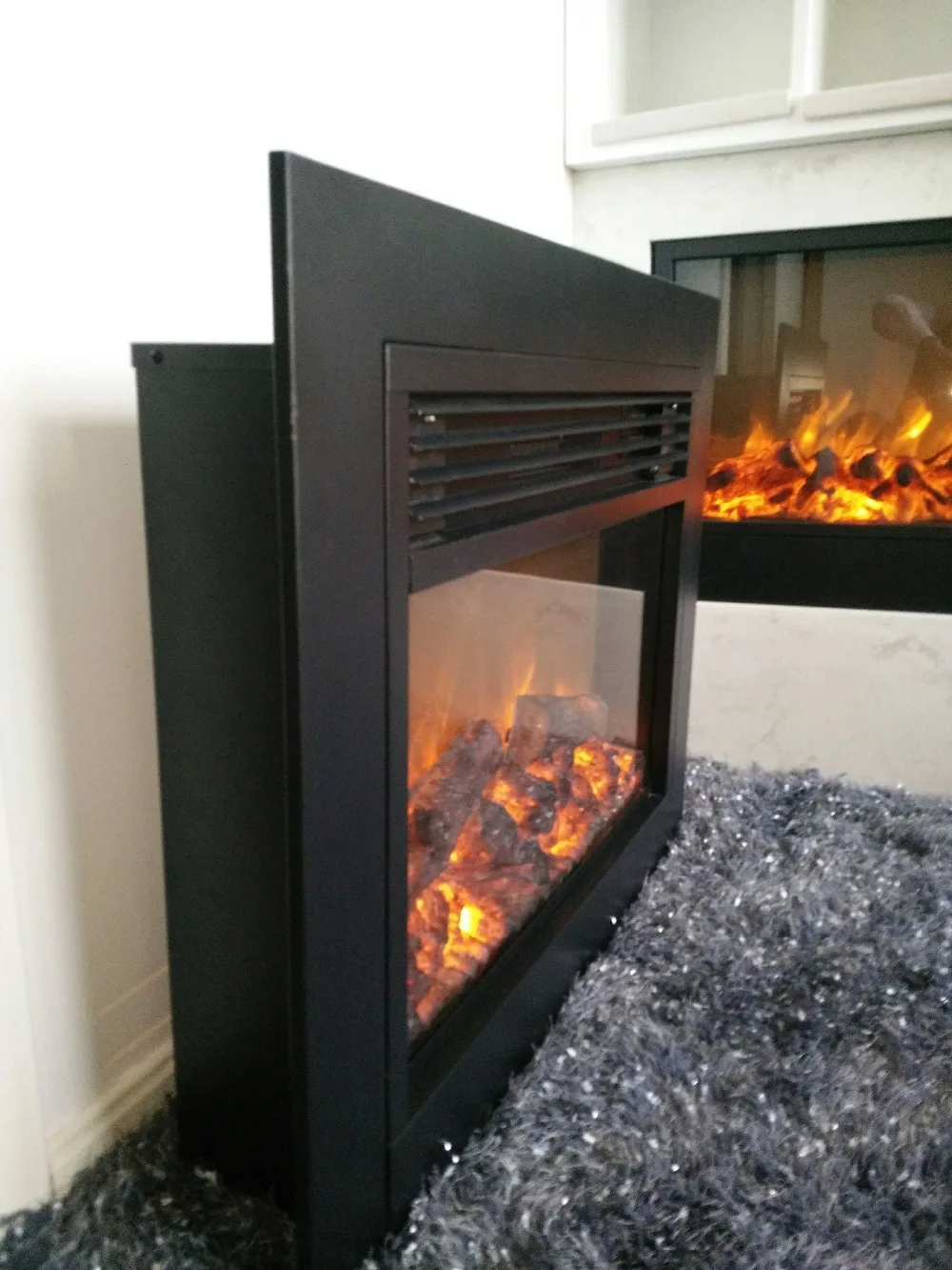 Q 02 Large Flat Panel Cast Iron Electric Fireplace Insert In