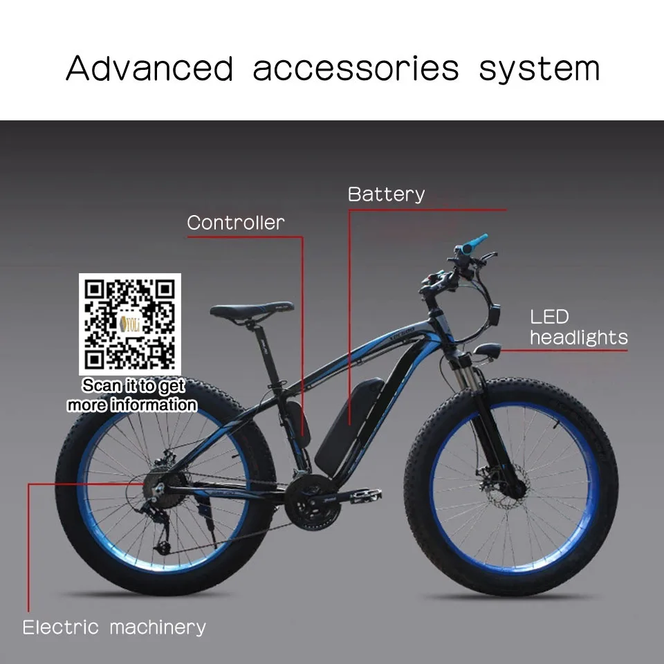 Clearance 350w 26 inch 27 speed 48V10.4AH lithium battery electric snow bike electric bicycle e bike for sale 2