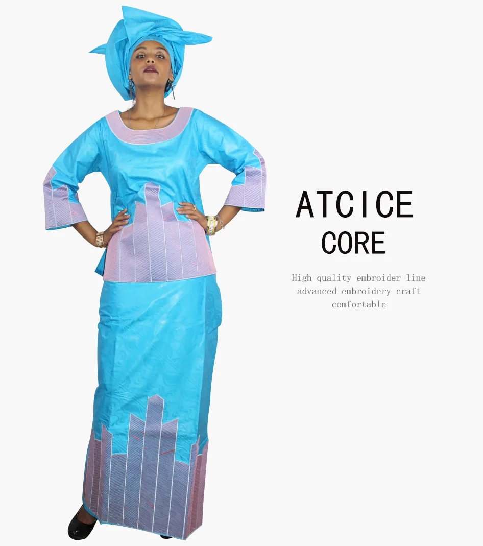 Африканская мода платье хлопок Африканский Базен riche вышивка для женщин топ с юбкой W017