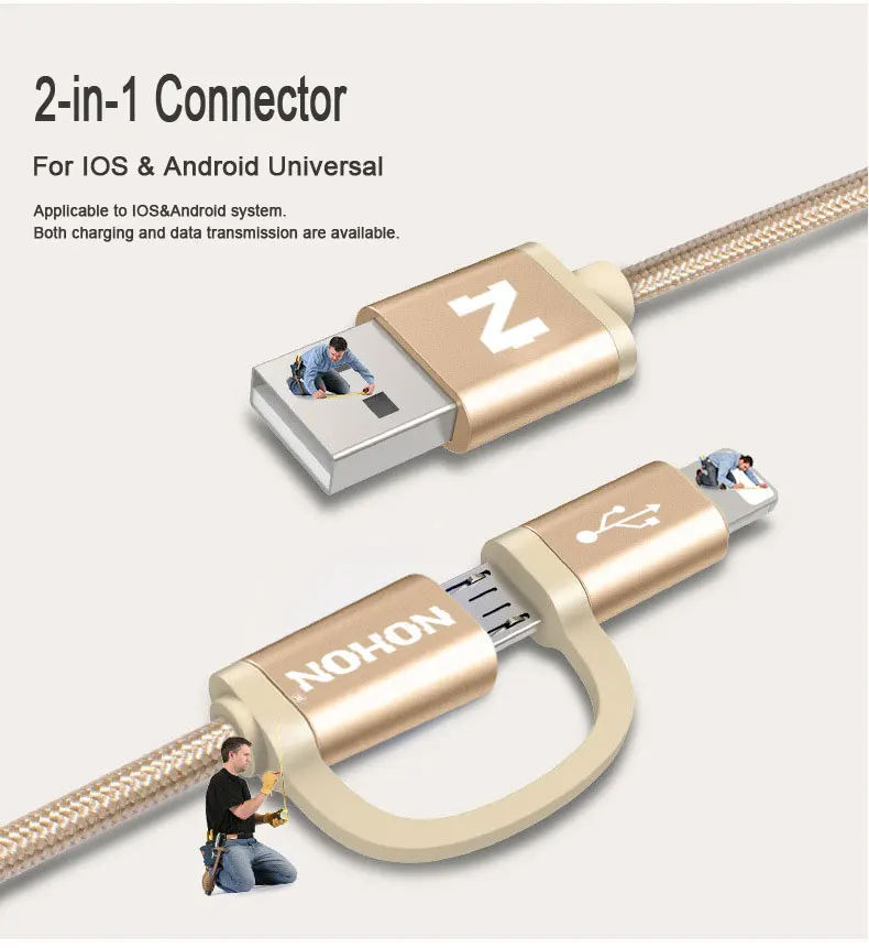 NOHON 2 в 1 Micro USB кабель 8pin USB кабель для зарядного устройства для iPhone 8 7 6 6S Plus 5S iOS 10 9 samsung LG htc Кабели USB для мобильных телефонов