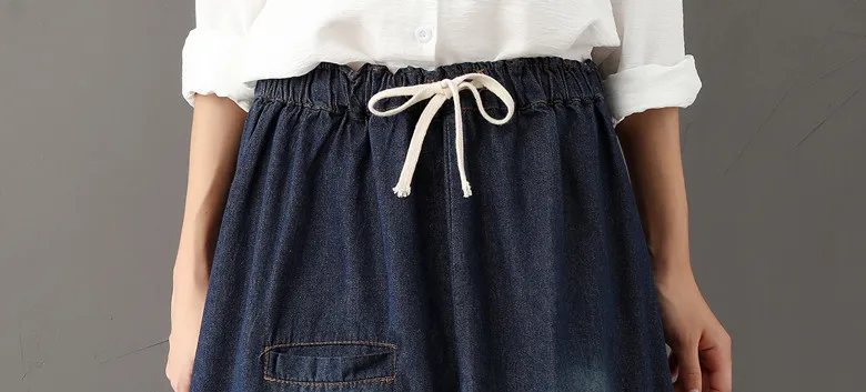 Женская длинная джинсовая юбка трапециевидной формы с вышивкой в виде кота, юбки с высокой талией, Ретро стиль, джинсовые хлопковые юбки для девочек