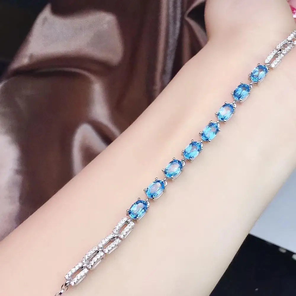  Bracelet en topaze bleue naturelle à géométrie ronde avec Bracelet en pierres précieuses naturelles