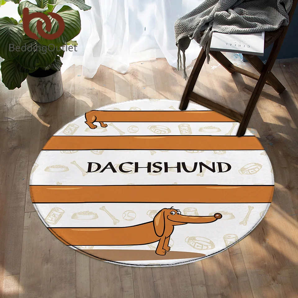 

BeddingOutlet Dachshund Floor Mat Cartoon Non-slip Round Carpet for Kids Brown Striped Bedroom Area Rugs Pet Dog Kids Play Mat