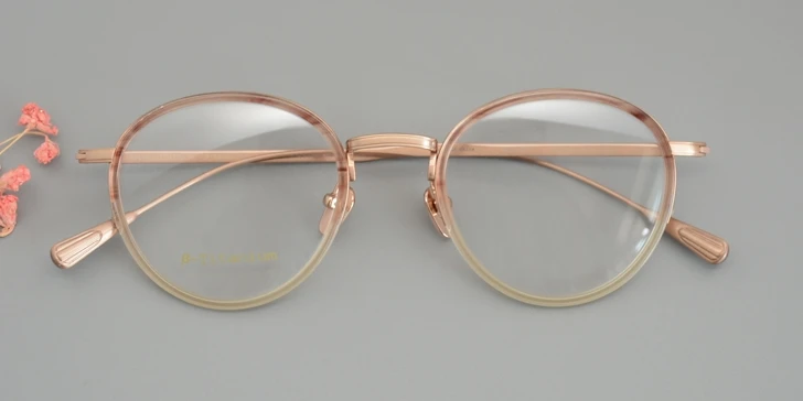 Винтажные качественные ультралегкие очки из чистого титана, классическая круглая оправа FA6138, очки для женщин и мужчин, линзы по рецепту - Цвет оправы: Amber rose-gold