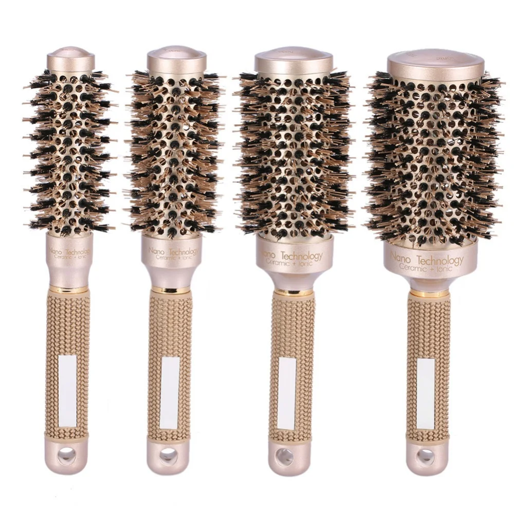 Gold Professional Round Hair Brush Ceramic Iron Flexiable ...