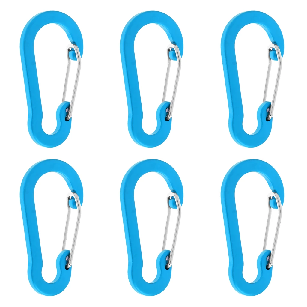 6 Pieces Aluminum D-Ring Carabiner Clip Spring Snap Hook Keychain