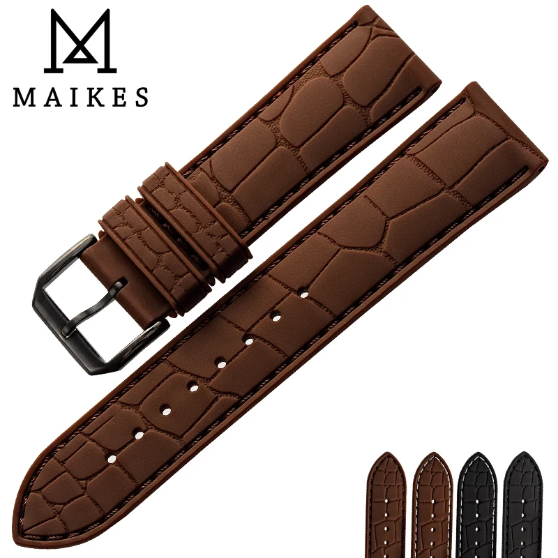 Мягкий силиконовый ремешок для часов MAIKES 20 мм 22 аксессуары резиновый с черной