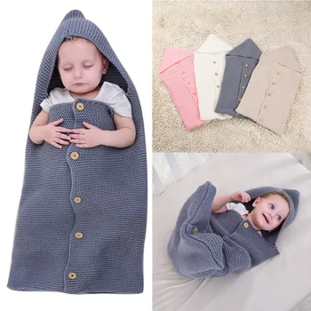 

Puseky Baby Kid Soft Knit Wrap Sleep Bag Swaddle Hooded Breasted Button Crib Blanket Soft Cotton Crochet 37cm x 71cm Bedding