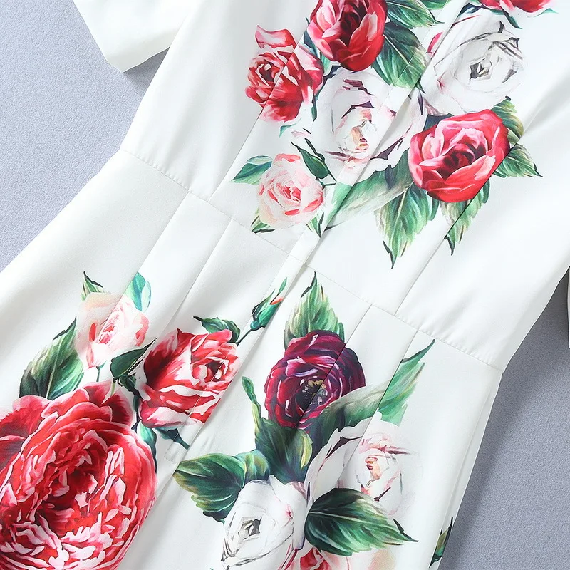 Подиумная летняя новая мода Женская пуговица со стразами пион роза платье с коротким рукавом сумка бедра длинное платье высокого качества