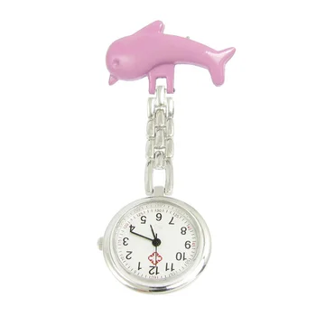 

Practical Nurse Nursing Pink Dolphin Shape Pocket Safety Pin Brooch Watch