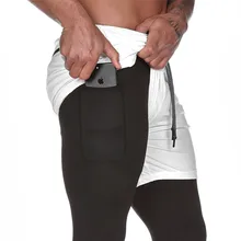 Спортивные штаны для бега новые мужские 2 в 1 обтягивающие брюки короткие леггинсы двухслойные спортивные мужские тренажерные залы фитнес быстросохнущие спортивные штаны