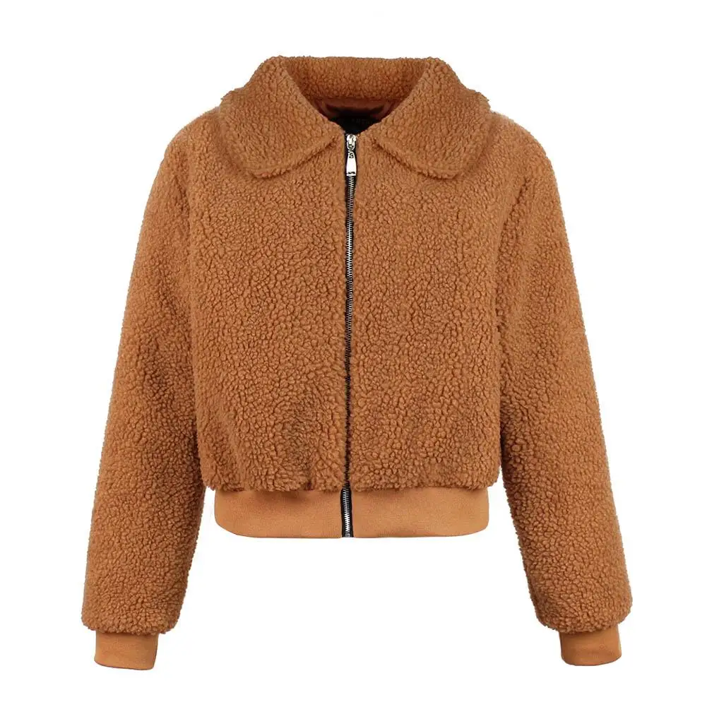 Лидер продаж Для женщин Повседневное Faux Shearling Coat плюшевые свободные хаки теплые