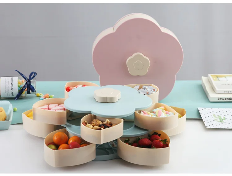 Вращающийся в форме лепестков контейнер для закусок Свадебные конфетные тарелки леденец еда двойная коробка для хранения-Дека сушеный органайзер для фруктов дропшиппинг