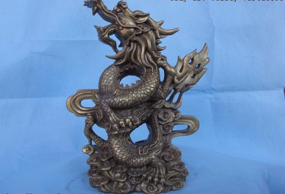 

12 Chinese Royal refined Brass Copper Feng Shui Lucky Wealth Fly Dragon Statue