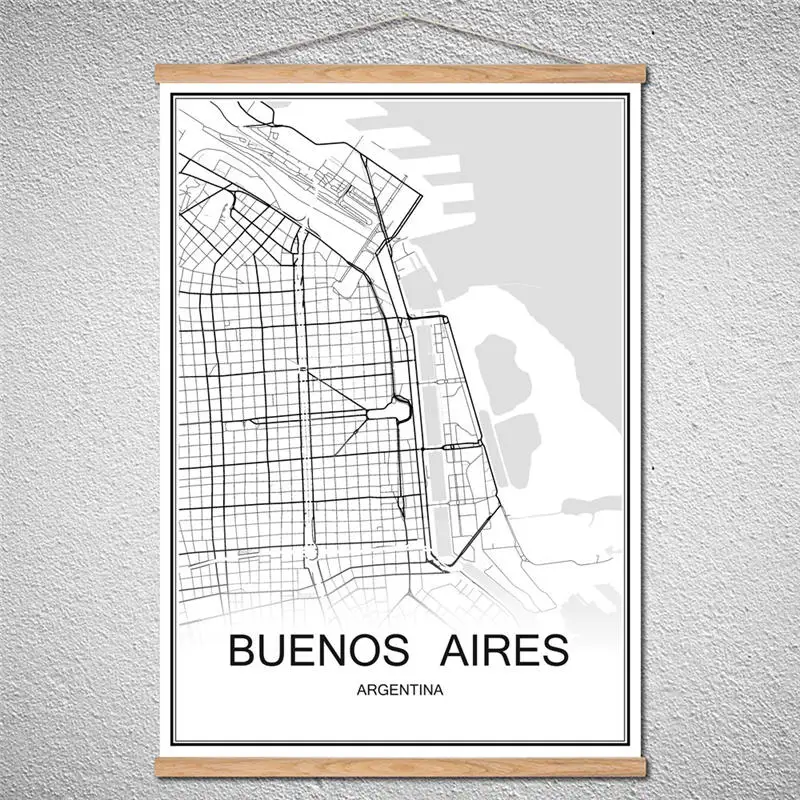 

BUENOSAIRES World City map Customized Pattern Abstract print picture Modern poster Canvas Oil Painting With Frame Cafe Bar