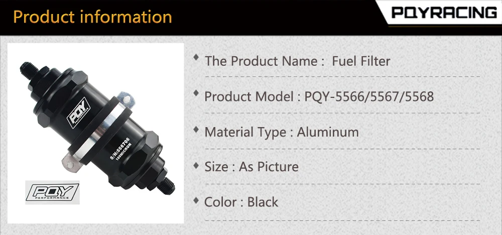 PQY черный AN6/AN8/AN10 встроенный топливный фильтр E85 этанол с 100 микрон элемент из нержавеющей стали и стикер PQY