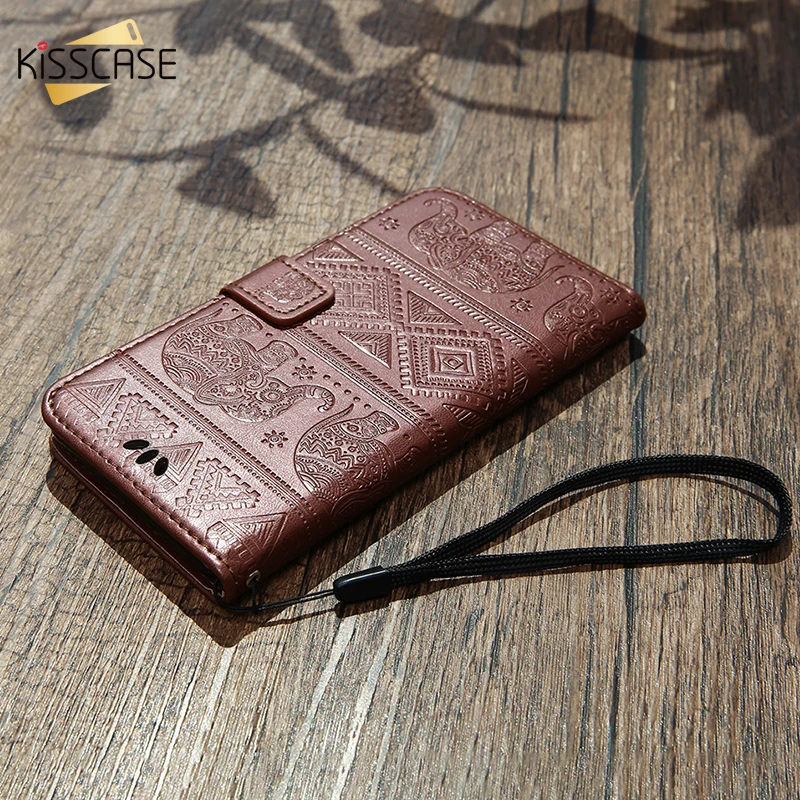 

For Pocophone F1 KISSCASE Embossed Elephant Phone Case For Xiaomi MI 6X 8 SE Flip Leather Case For Redmi Note 6 Pro Note 5 4 4A