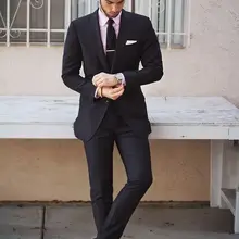 Индивидуальные итальянский Стиль Черный Жених Смокинги для женихов Красивый Slim Fit Мужская Свадебная вечеринка Костюмы Жених дружки костюм(куртка+ Брюки для девочек