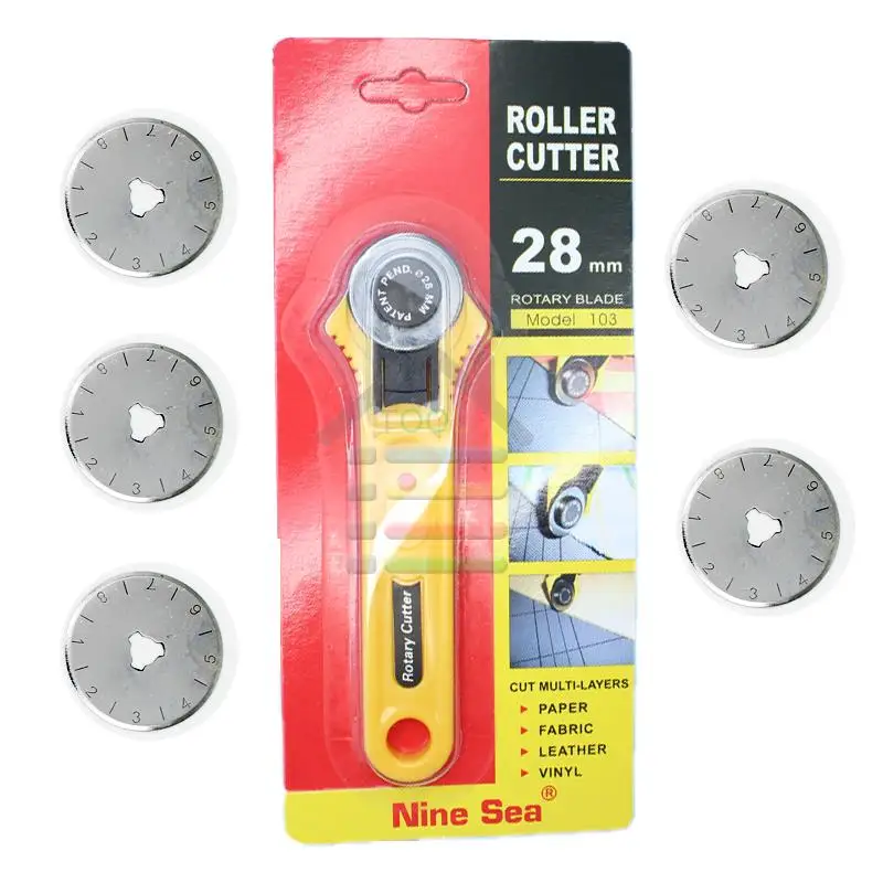 

Free shipping New 28mm Rotary Cutter With 5pcs Blades Sewing Quilting Craft Tool Cut off Fabric Paper Vinyl Patchwork Leather
