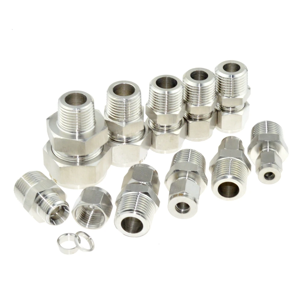 SS 304 doble férula conector de compresión 8mm 10mm 12mm 1/4mm 1/2 tubo de 1/8 de 1/4 \ SS 304 doble férula conector de compresión 8mm 10mm 12mm 1/4mm 1/2 tubo de 1/8 de 1/4 \