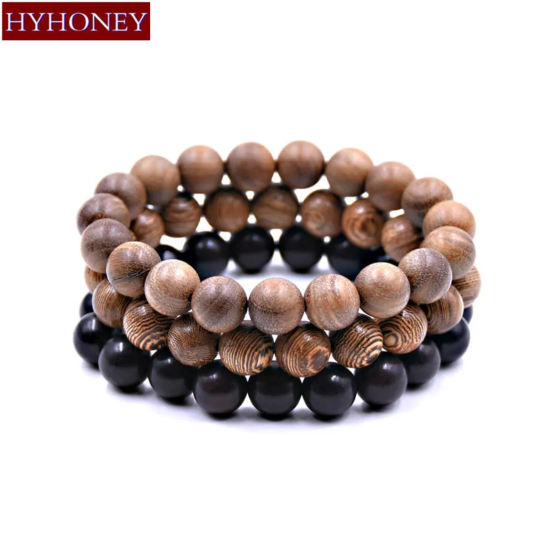 

HYHONEY Natural Wood beads 10mm Sandalwood Prayer Bead Mala Men jewelry bracelets & bangles Gifts bijoux