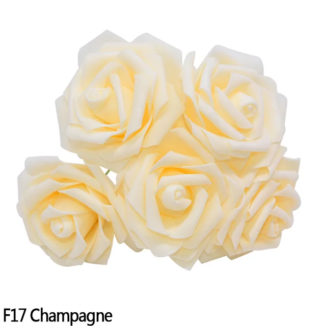 10/20/30 Heads 8CM New Artificial PE Foam Rose Flowers Bride Bouquet Home Flower Wedding Decorations Scrapbooking DIY Flower champagne