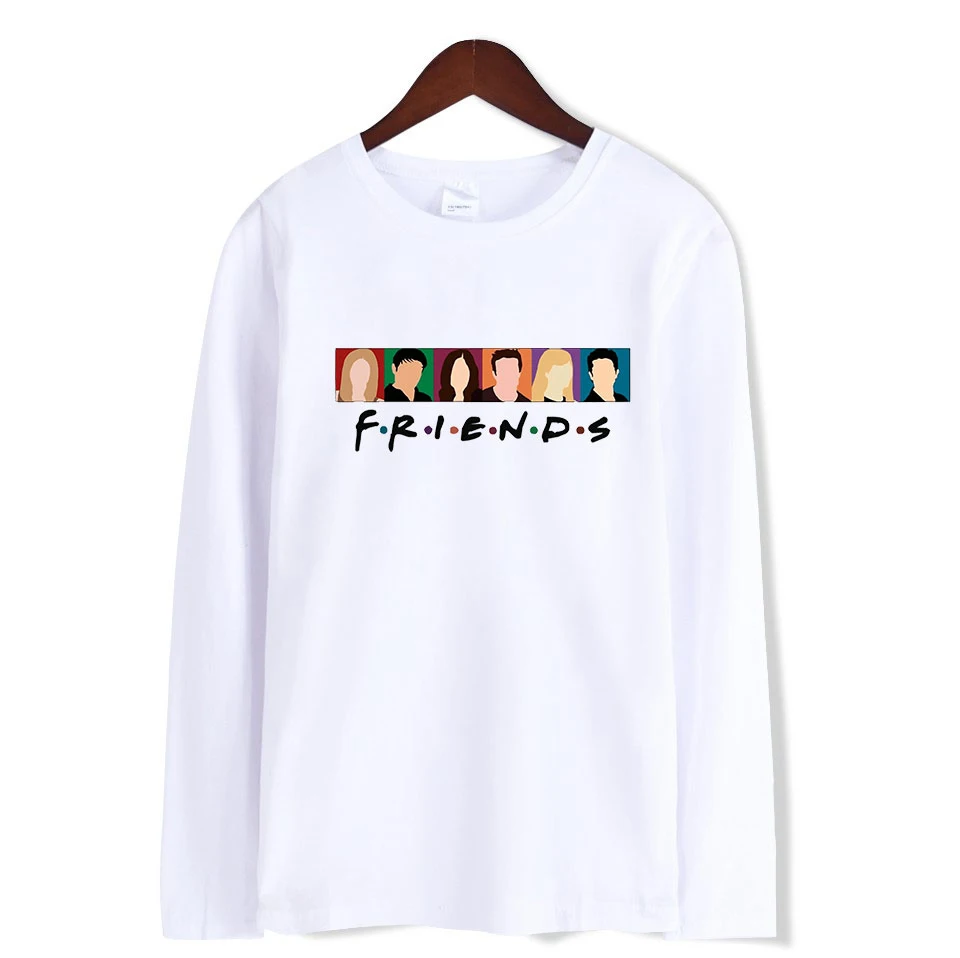Осенние мягкие футболки для друзей, теплая футболка с длинным рукавом в стиле хип-хоп, Женская/мужская футболка для женщин, Размер 4XL