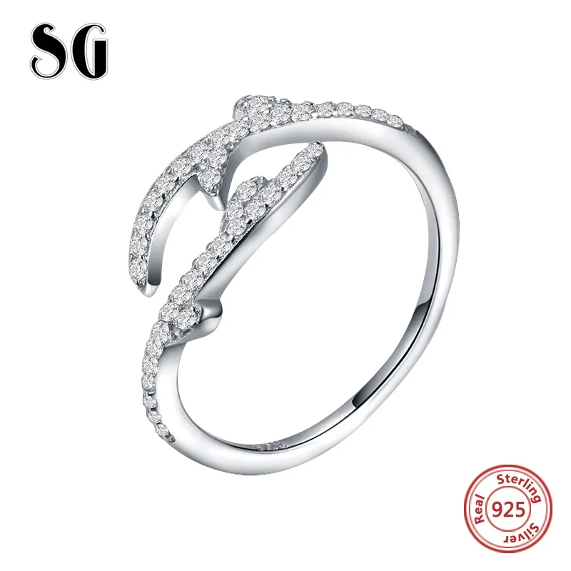 

SG 925 Sterling Silver Tree Leaves Rings with adjustable Open Size ring for Women fashion White CZ rings wedding jewelry gifts