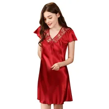 Модные Для женщин Сексуальная Блузка атласная Ночная рубашка Кружева пижамы комплект одежды для сна летнее шифоновое платье комплект 40al30