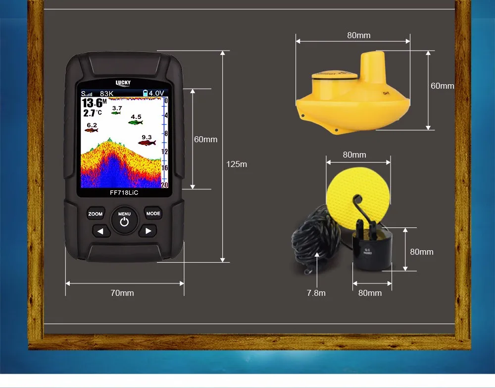 LUCKY портативный беспроводной эхолот 2," цветной ЖК-дисплей 200 кГц/83 кГц двойной эхолот частота 328ft FF718LiCD эхолоты
