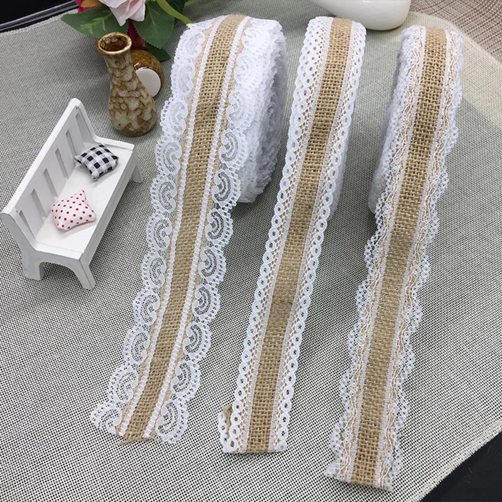 

2m 25mm DIY Handmade Lace Linen Roll Elegant White Lace Ribbon Twine Linen Tape for Gift Packaging Wedding Birthday Decorations