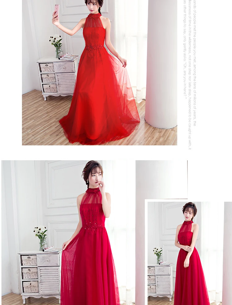 Floor Length Halter Dress Beaded Long Prom Dress Blue Champagne Sleeveless Evening Dress Appliques Lace Up Prom Dresses FD28
