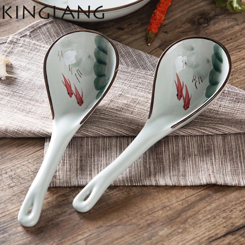 Buy 1pc ceramic Vintage bone china big soup spoon under glazed dinner spoon
