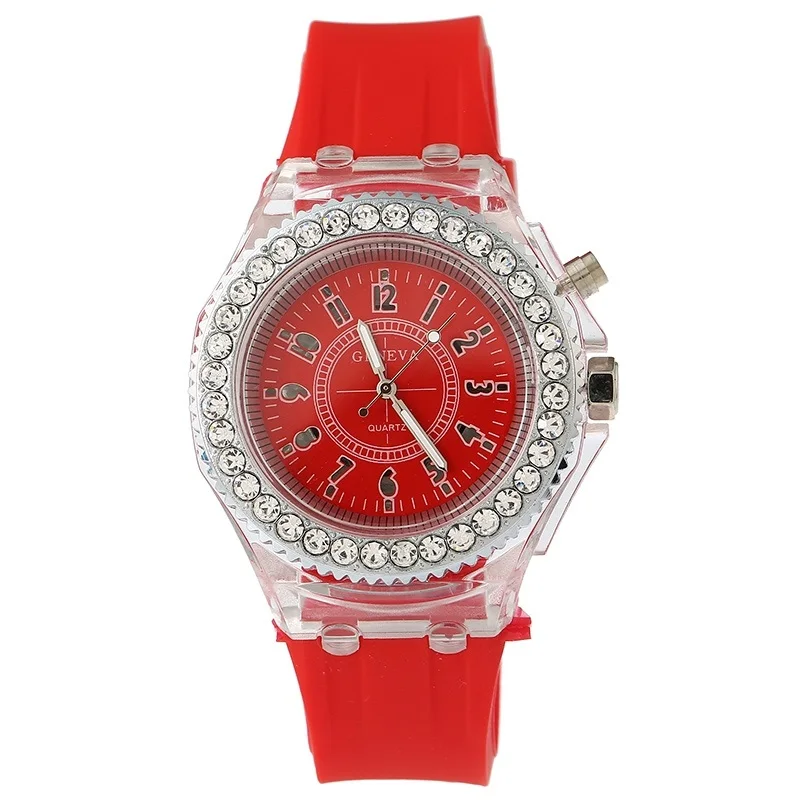 Gnova Platinum женские часы с большим циферблатом в Женевском стиле, мигающий светодиодный светильник черного цвета, модные наручные часы, стразы, часы с силиконовым кристаллом
