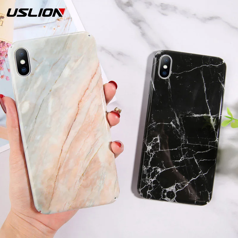 Чехол из мрамора USLION для iPhone X XS XR Xs Max Жесткий ПК задняя крышка 6 6S 7 8 Plus чехол
