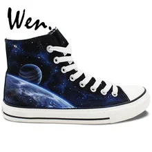Вэнь кроссовки Ручная роспись обувь галактика, космос, туманность дизайн пользовательские высокие женские мужские парусиновые кроссовки рождественские подарки искусство