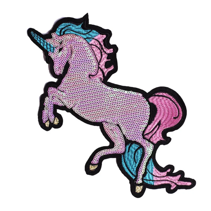

New Big Pink Unicorn Sequin Patches for Clothes Iron on Patch Embroidered Applique Sewing Stickers Apparel Accessories