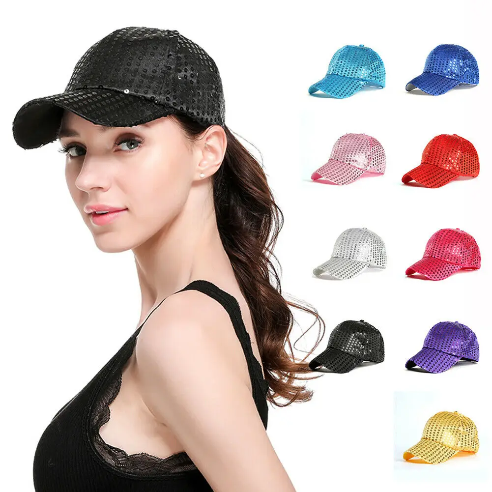 

Women Plain Curved Visor Baseball Cap Fashion Sequined Breathable Baseball Hats