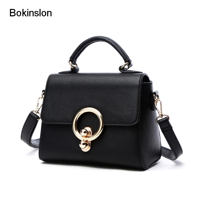 Bokinslon Shoulder Bags Women Casual Split Leather Female Crossbody Bag Solid Color Temperament