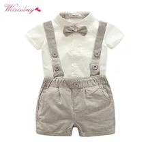 WEIXINBUY/комплект для новорожденных мальчиков, летняя футболка с короткими рукавами Топы+ комбинезон, комплекты джентльмена, комплект из 3 предметов